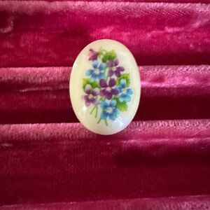 Floral Oval Brooch with Blue and Purple Flowers